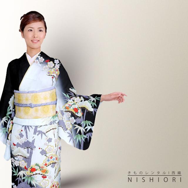 訪問着 レンタル 着物 貸衣装 フルセット 黒 灰色 松竹梅No.0172 訪問着 レンタル 着物 貸衣装 フルセット 黒 灰色 松竹梅No.0172