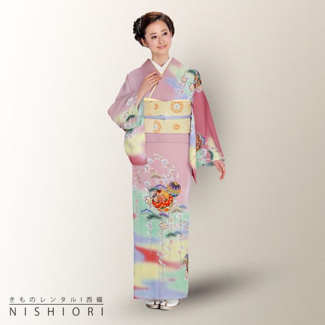 訪問着 レンタル 着物 貸衣装 フルセット パステルカラー ピンク 鞠No.0175
