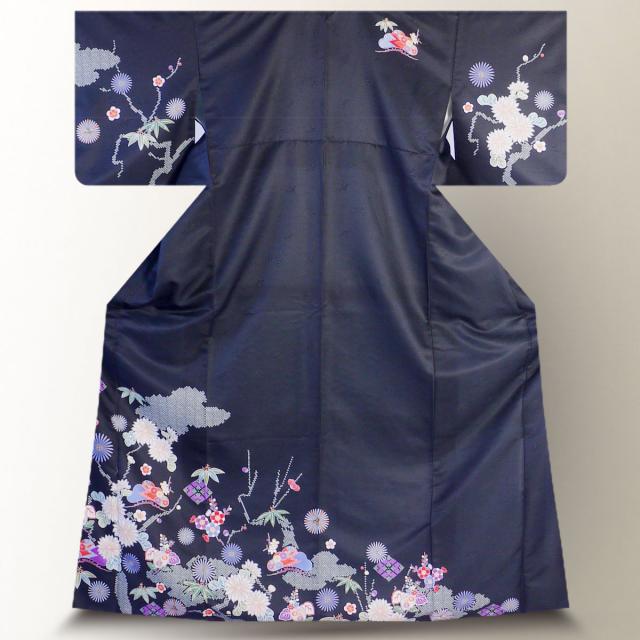 訪問着 レンタル 着物 貸衣装 フルセット 黒 松竹梅 菊No.0177の通販は