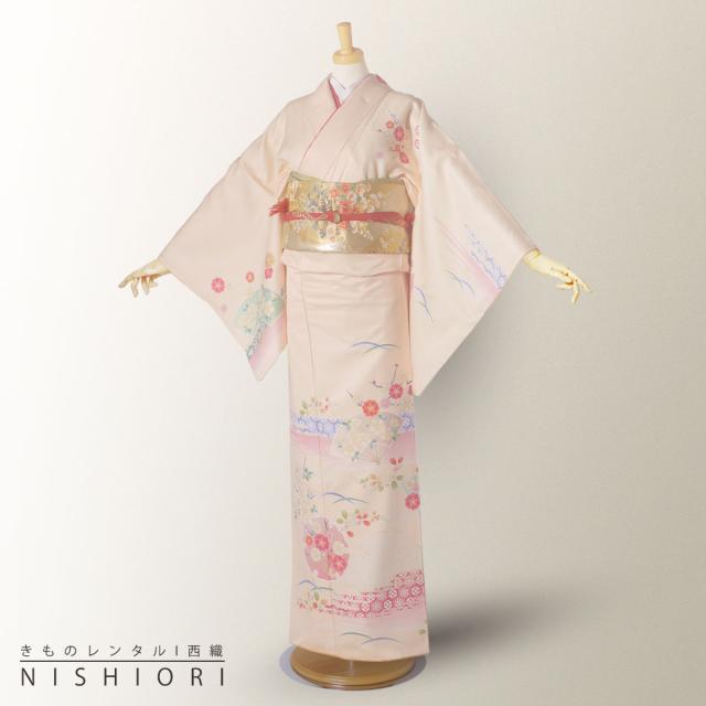 訪問着 レンタル 着物 貸衣装 フルセット 黄色 薄イエロー 雪輪 梅 萩No.0180