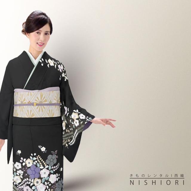 訪問着 レンタル 着物 貸衣装 フルセット 黒 萩の花 梅No.0182 訪問着 レンタル 着物 貸衣装 フルセット 黒 萩の花 梅No.0182の通販は