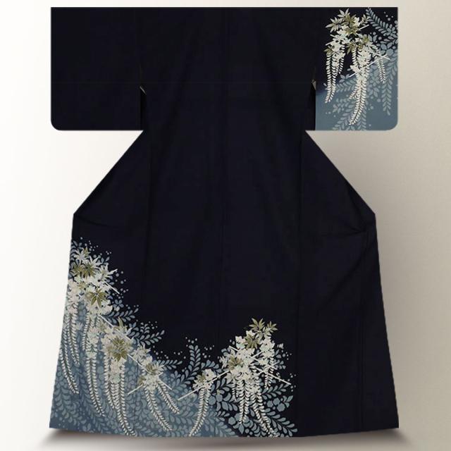 訪問着 レンタル 着物 貸衣装 フルセット 黒 紺 青 藤No.0186の通販は