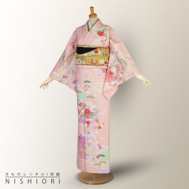 訪問着 レンタル 着物 貸衣装 フルセット ピンク 松竹梅 牡丹 吉兆文様No.0190