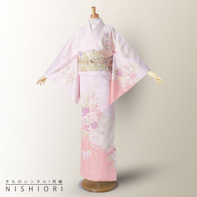 訪問着 レンタル 着物 貸衣装 フルセット ピンク 牡丹No.0198