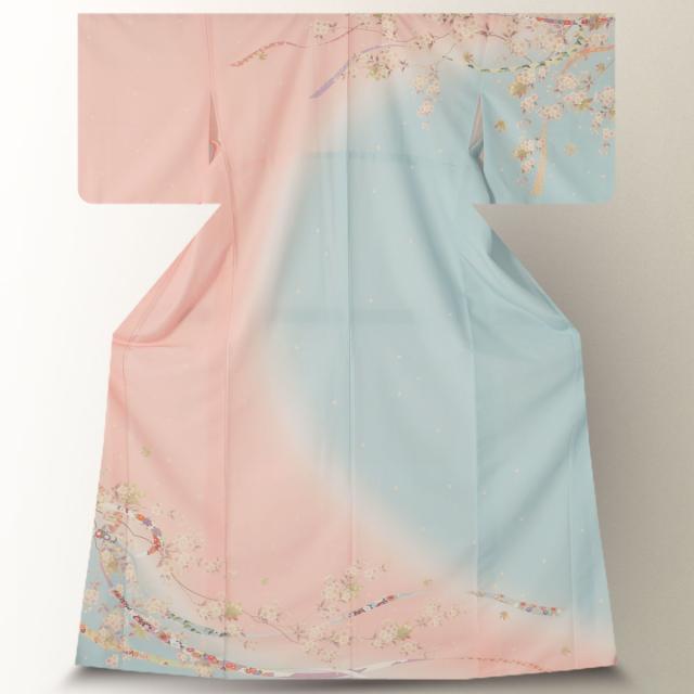 訪問着 レンタル 着物 貸衣装 フルセット ピンク 水色 桜No.0206