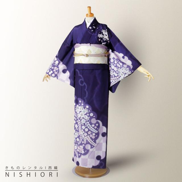 訪問着 レンタル 着物 貸衣装 フルセット 紺色 ネイビーNo.0208 訪問着 レンタル 着物 貸衣装 フルセット 紺色 ネイビーNo.0208の通販