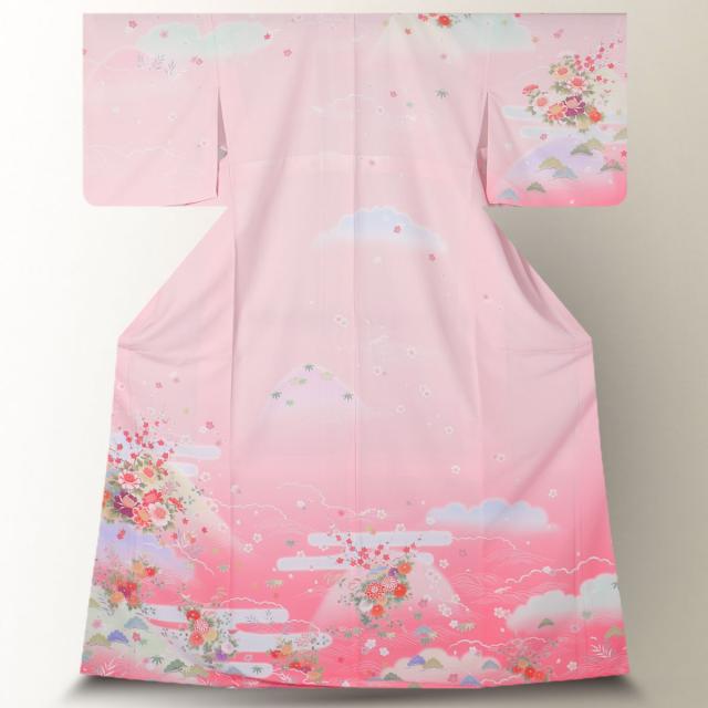 訪問着 レンタル 着物 貸衣装 フルセット ピンク 季節の花No.0212