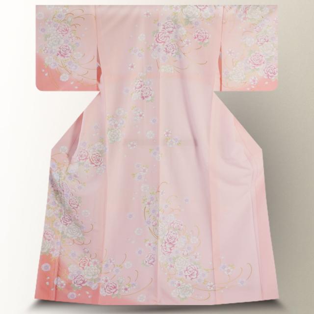 訪問着 レンタル 着物 貸衣装 フルセット ピンク 薔薇No.0214