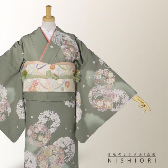 訪問着 レンタル 着物 貸衣装 フルセット JAPAN STYLE ブランド モスグリーン 上品 No.0233 訪問着 レンタル 着物 貸衣装 フルセット JAPAN STYLE ブランド モス