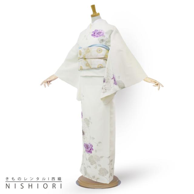 訪問着 レンタル 着物 貸衣装 フルセット JAPAN STYLE ブランド アイボリー 上品 芍薬更紗 No.0235