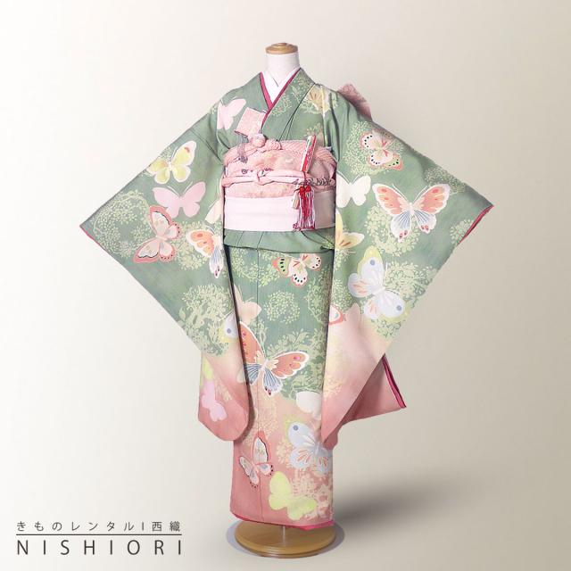 JILLSTUART ジルスチュアート 七五三 レンタル 四つ身 着物 七五三 貸衣装 女児 和服 セット 古典 往復送料無料 古典 オレンジ 緑 蝶の通販は