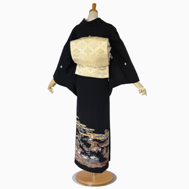 レンタル】黒留袖 フルセット 五三桐 正絹 礼装 結婚式 母親 親族用 着物
