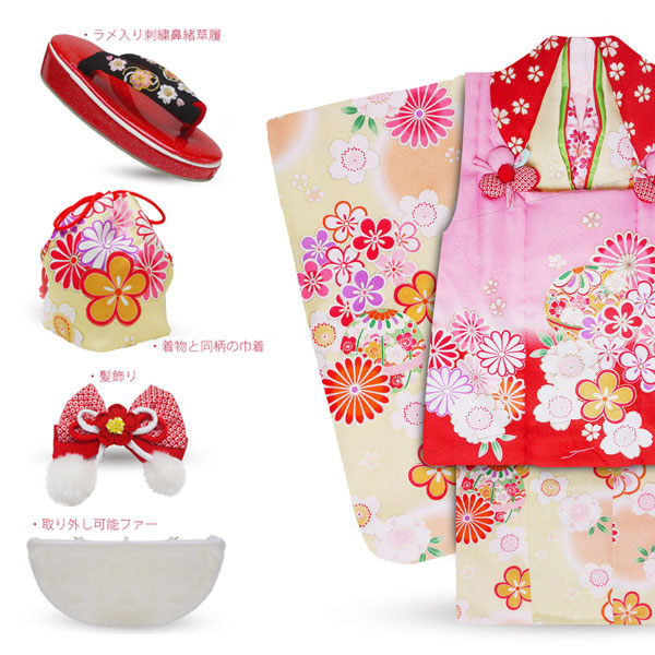 花うさぎ 子供用着物セット 赤 白 花柄 【公式通販】