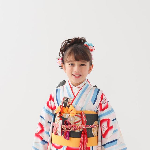 レンタル KAGURA ブランド 七五三 四つ身 着物 フルセット 貸衣装 7歳 貸衣装 七歳 古典 椿 青 ピンク_1