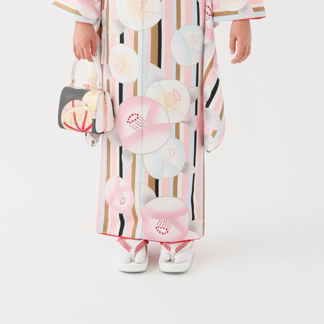 レンタル KAGURA ブランド 七五三 四つ身 着物 フルセット 貸衣装 7歳 貸衣装 七歳 古典 椿 ピンク_2