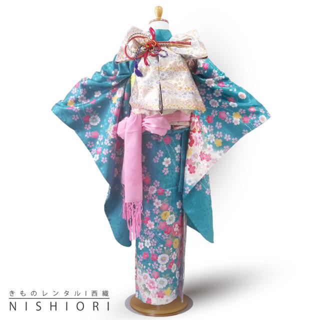 七五三 レンタル 四つ身 着物 フルセット【7歳 貸衣装 七歳 7才】子供 女児 和服 セット 古典【往復送料無料】緑 グリーン 新品足袋プレゼント No.262_1