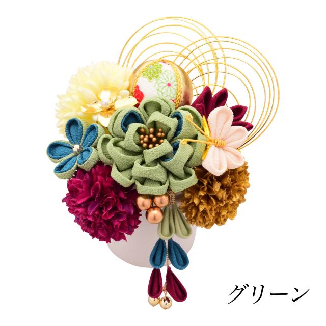 【Arenca】髪飾り 成人式 花髪飾り Uピン 13点セット フラワーポット入り インテリア パッケージ 選べる 4色 「花蝶風月」 和 ピンク ホワイト レッド グリーン 振袖用 お花飾り つまみ細工 成人式 卒業式 結婚式 着物 日本製_15