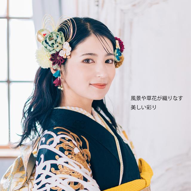 【Arenca】髪飾り 成人式 花髪飾り Uピン 13点セット フラワーポット入り インテリア パッケージ 選べる 4色 「花蝶風月」 和 ピンク ホワイト レッド グリーン 振袖用 お花飾り つまみ細工 成人式 卒業式 結婚式 着物 日本製_5