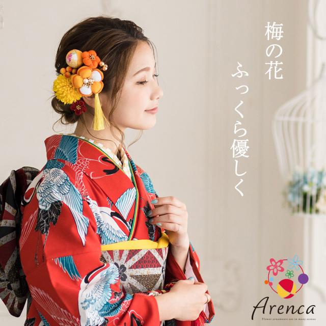 【Arenca】髪飾り 成人式 花髪飾り Uピン 12点セット フラワーポット入り インテリア パッケージ 選べる 5色 「福寿梅」 うめ レッド 黒 パープル ベージュ 白 くすみカラー 振袖用 お花飾り 成人式 卒業式 結婚式 着物 日本製_1
