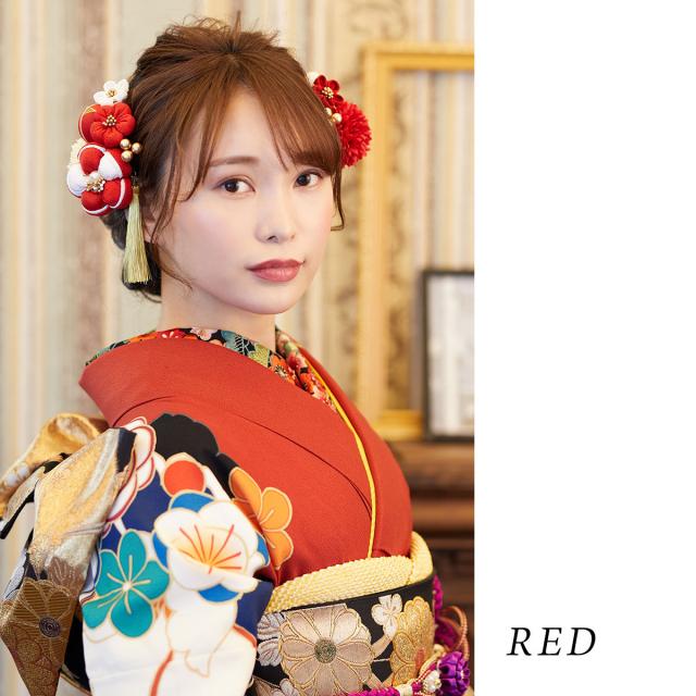【Arenca】髪飾り 成人式 花髪飾り Uピン 12点セット フラワーポット入り インテリア パッケージ 選べる 5色 「福寿梅」 うめ レッド 黒 パープル ベージュ 白 くすみカラー 振袖用 お花飾り 成人式 卒業式 結婚式 着物 日本製_8
