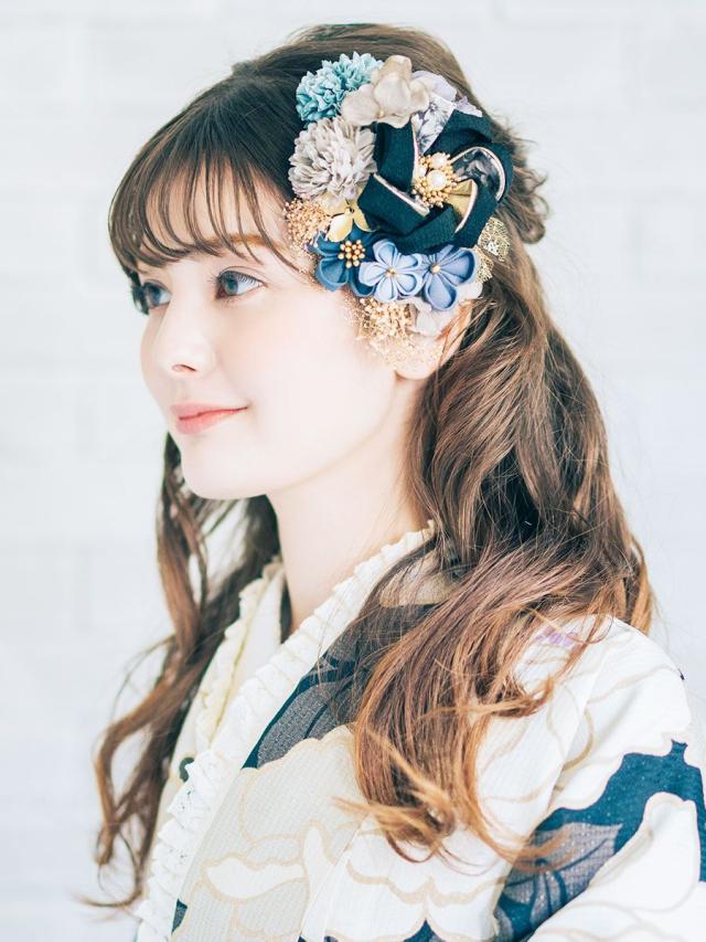 髪飾り 卒業袴 振袖に モダン エレガント つまみ細工 くすみカラー 花かざり 3点セット プリザーブドフラワー 日本製_3