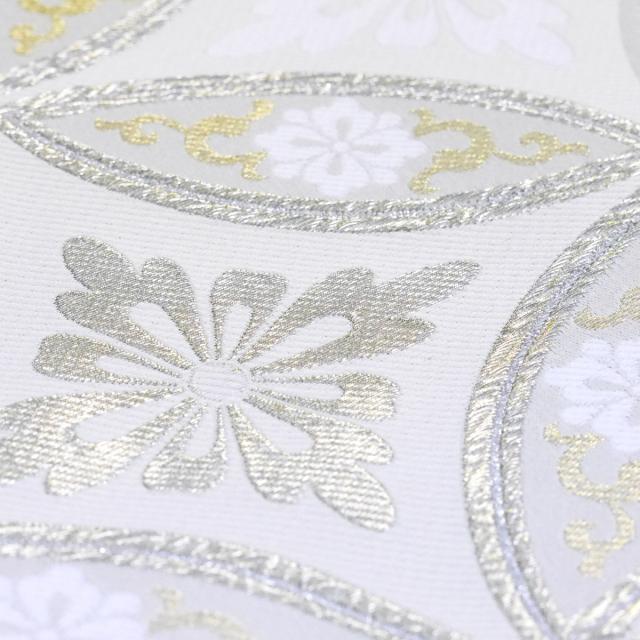 フォーマル 袋帯 全通 古典 七宝 グレイ 灰色 金 小杉織物 お仕立て