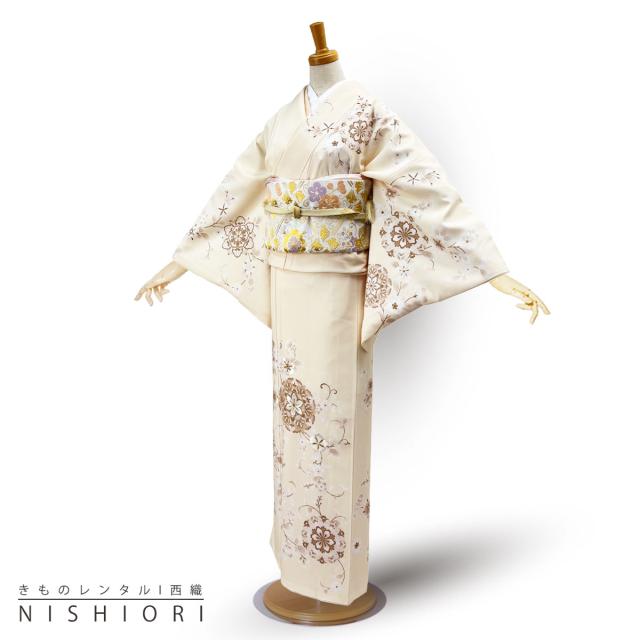 訪問着 レンタル 着物レンタル 貸衣装 フルセット 入学式 卒業式 七五三 結婚式 お宮参り 結納 お茶会 パーティー 母親 ママ 人気 訪問着レンタル 付下げ フルセットレンタル ベージュ No.0275
