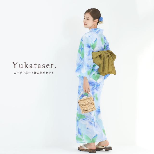 花柄浴衣 帯 下駄3点セット 浴衣綿100％ 2025 浴衣5点