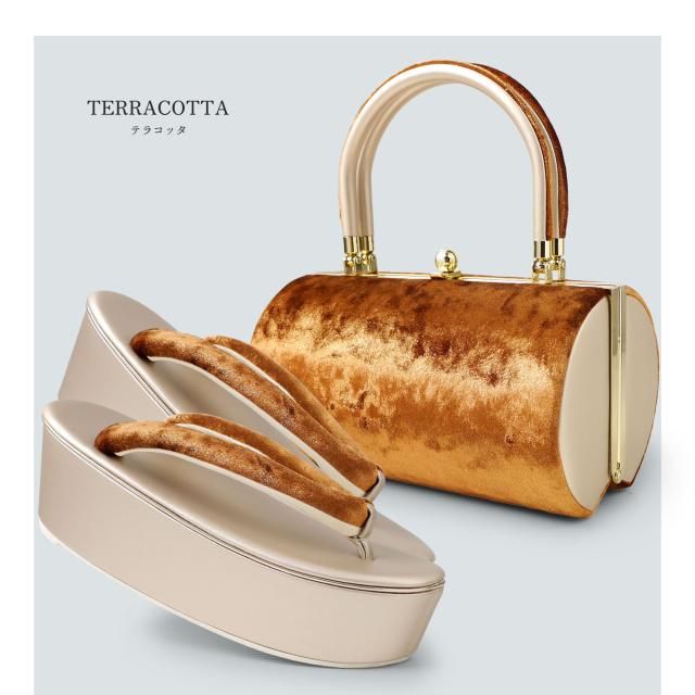 美しい光沢 ベロア生地 振袖向き 草履バッグ 2点セット 選べる2色 グリーン ブラウン 7.5cm ハイヒール フリーサイズ 草履 和装 着物 和装バッグ 痛くない鼻緒 華やか 振袖 訪問着