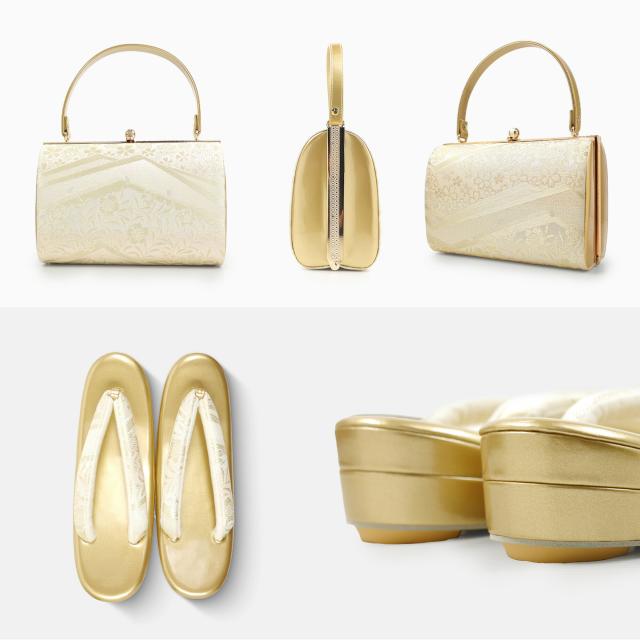 2025年 新作 小桜文様 帯地 フォーマル 2枚芯 草履 バック 2点セット 選べる 5サイズ 2色 金 銀 S M L LL 3L 訪問着 留袖 振袖に 成人式 結婚式 入学式 エナメル 帯地 ゴールド シルバー 礼装 バック 痛くない厚手の鼻緒