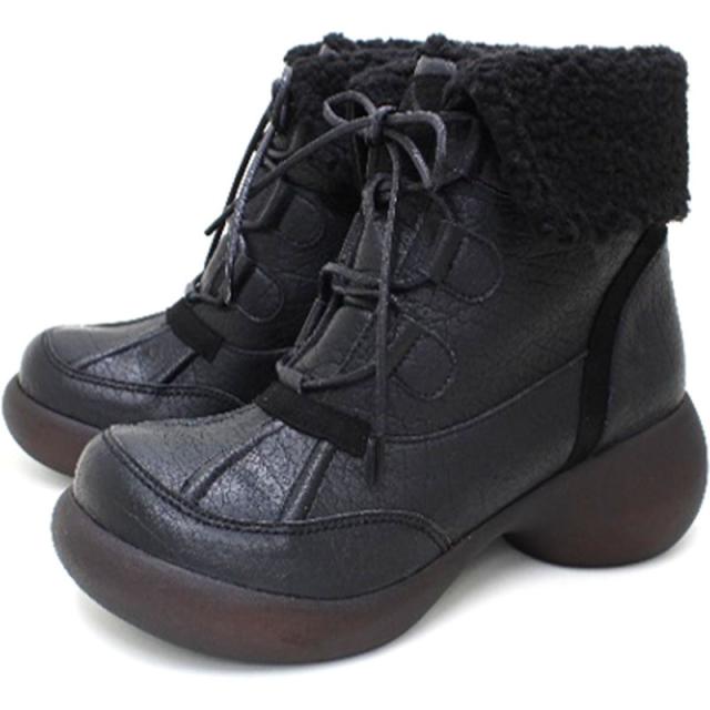 regettacanoe(リゲッタカヌー) レースアップボアツキ2WAYショートブーツ カジュアルシューズ (cjes002c-blk)