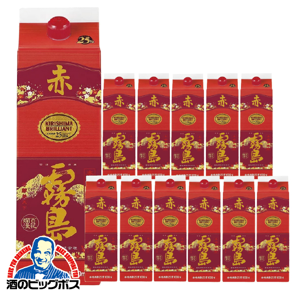 【予約2月19日出荷】焼酎 紙パック 12本 送料無料 赤霧島 25度 1800ml×2ケース/12本(012)霧島酒造 『OMS』1.8L
