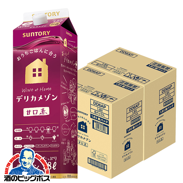 送料無料 サントリー デリカメゾン 甘口赤 1.8L 1800mlパック×2ケース/12本(012)『FSH』