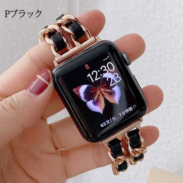 Apple Watch バンド 合皮 42 44 45mm ブラック - レザーベルト