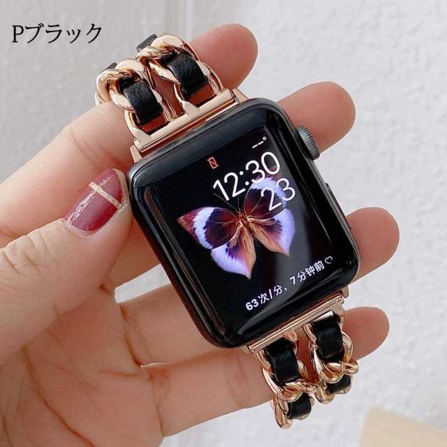 Apple Watch バンド 合皮 42 44 45mm ブラック 黒 時計 - レザーベルト