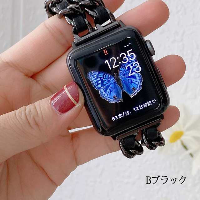 Apple Watch バンド 合皮 42 44 45mm ブラック 黒 時計 - レザーベルト