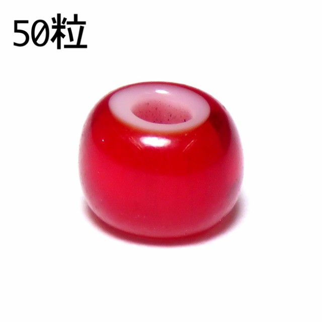 ビーズ 約5mm 50粒 ホワイトハーツ ダークレッド(濃赤色) ガラス