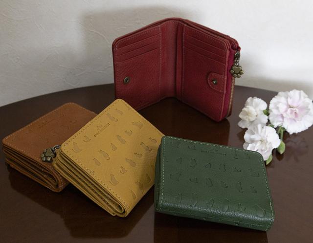 財布 レディース 二つ折り 本革 革 レザー 猫 ねこ 型押し ブランド Lファスナー 小銭入れ ウォレット 二つ折りレディース財布 さいふ おしゃれ 可愛い かわいい 赤 黄色 緑 茶 CHAT MIGNON シャーミニヨン CM0003 財布 レディース 二つ折り 本革 革 レザー 猫 ねこ 型押し ブランド L