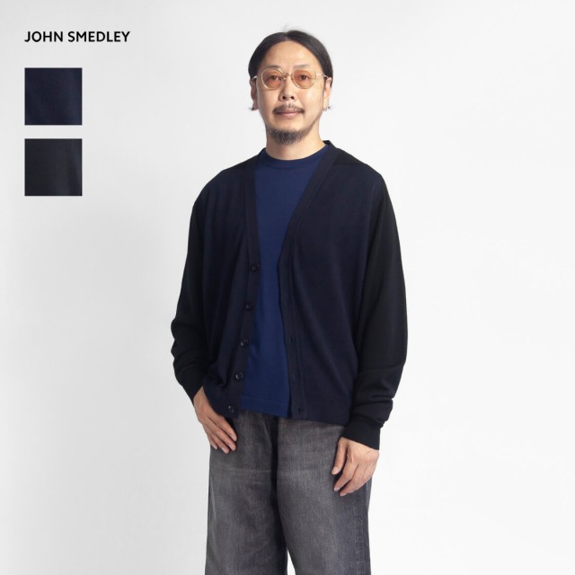 JOHN SMEDLEY ジョンスメドレー S4712 コットン×ウール パネルコンビ Ｖネックニットカーディガン 24G シーアイランドコットン メンズ