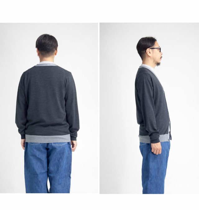 JOHN SMEDLEY ジョンスメドレー LITCOTT バイカラーニットカーディガン 24G メリノウール EASY FIT セーター メンズ