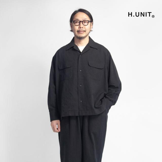 H.UNIT エイチユニット 綿麻ネップチェック オープンカラーシャツ セットアップ対応 日本製 メンズの通販は