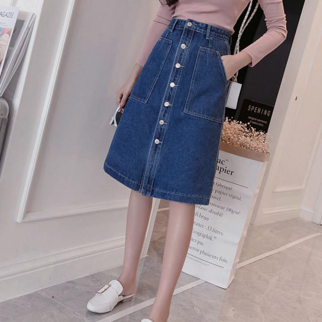 美品✨MSGM ハイウエストIラインデニムボタンロングスカート 白 38 GYDA（ジェイダ）の「H/Wボタンデニムロングスカート（デニム