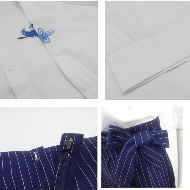 LAZA トップス 2点上下セット きれいめ シャツ花柄 刺しゅう パンツ 七分丈