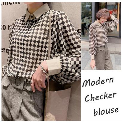Laza レディース チェック柄 とろみブラウス モダン クラシカル 清楚 レトロ 折り襟 ランタンスリーブ シャツ パフスリーブの通販はau Pay マーケット Tripstore