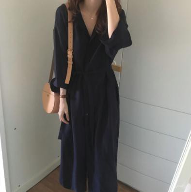 Laza L ネイビー ロングシャツワンピース レディース 無地 きれいめ はおり 長袖 ロング丈 オールシーズンの通販はau Pay マーケット Tripstore