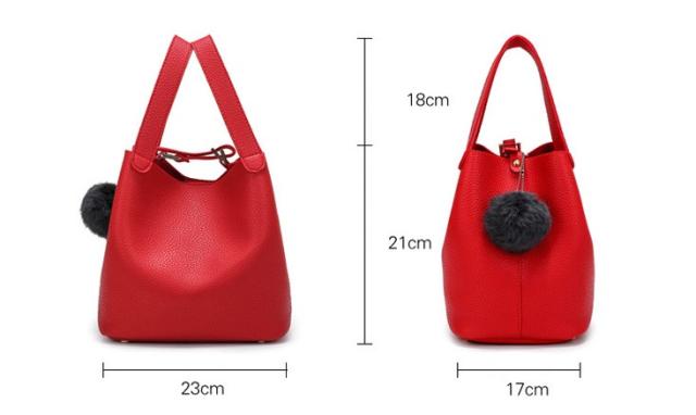 LAZA レディース PUレザー 赤 ミニ バケツ型 トートバッグ コロン