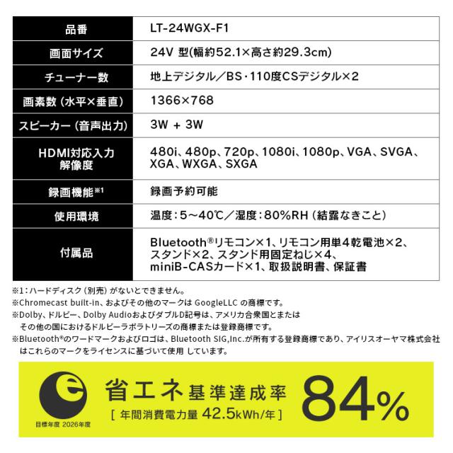テレビ 24v 型 液晶テレビ 本体 新品 スマートテレビ ネット対応 GoogleTV チューナー内蔵 HD ハイビジョン Wチューナー 裏番組録画 音声検索 セカンドテレビ 2台目 tv 一人暮らし 24 LT-24WGX-F1 アイリスオーヤマ *_11