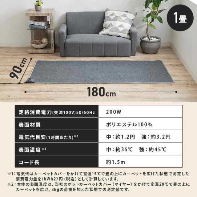 ホットカーペット 1畳 本体 TEKNOS 90×180cm 電気カーペット テクノス 電器マット カーペット 足元 電気 ホットマット 1人用  ダニ対策 ｜au PAY マーケット