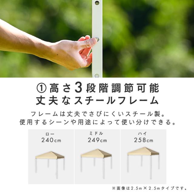 テント アウトドア 幅2.5m タープテント 2.5×2.5m TP-250 全4色 大型 日よけ UVカット 耐水 収納バッグ付き 頑丈 フルクローズ ワイド コンパクト 海 川 フェス 公園 庭 送料無料