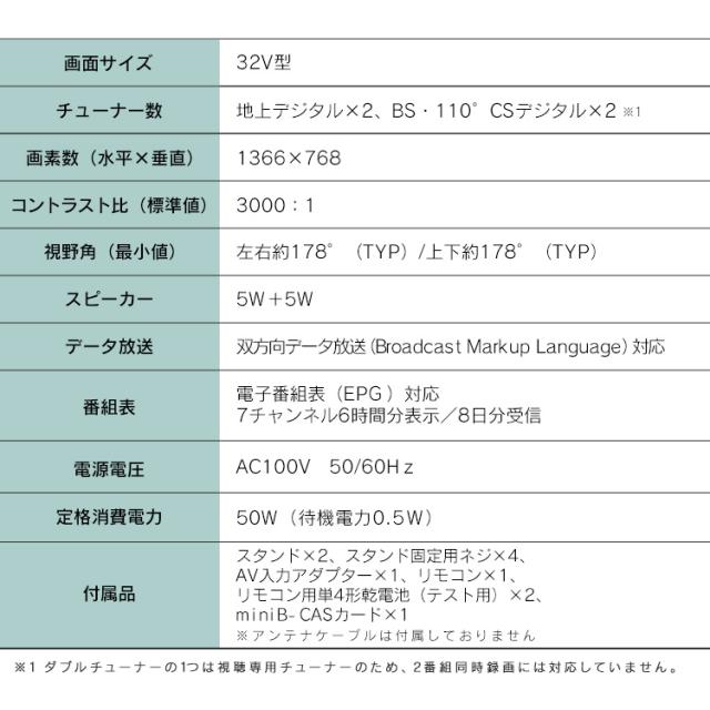 【1年保証】テレビ 32型 32インチ アイリスオーヤマ TV 送料無料 液晶テレビ 液晶TV Wチューナー HDD対応 デジタル ハイビジョン 液晶モニター 液晶ディスプレイ 一人暮らし ひとり暮らし 小型 BS Fiona 32WB10PB_12